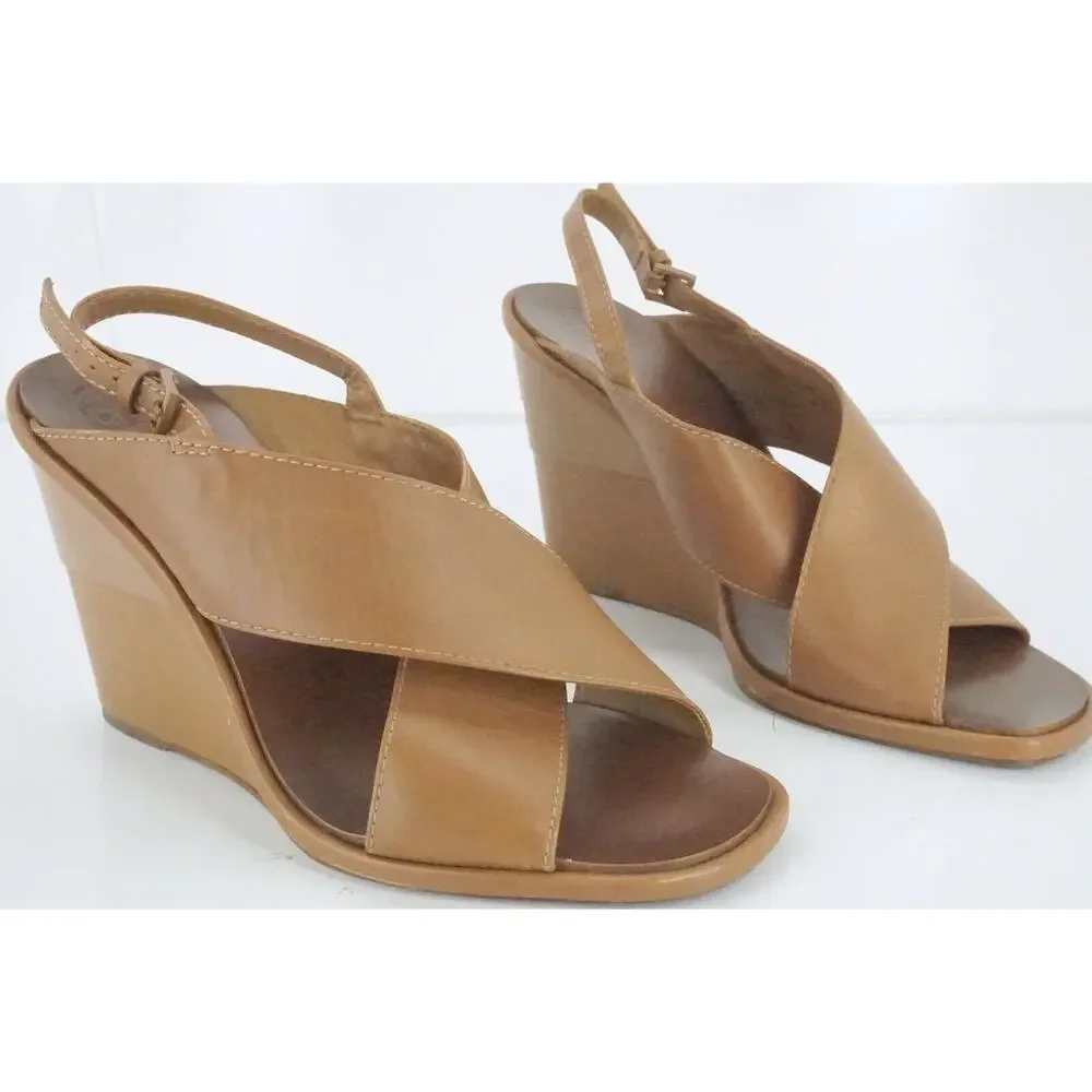 Tory Burch Gabrielle Cross Ankle Strap Slingback Wedge Sandal Size 9 New $350
